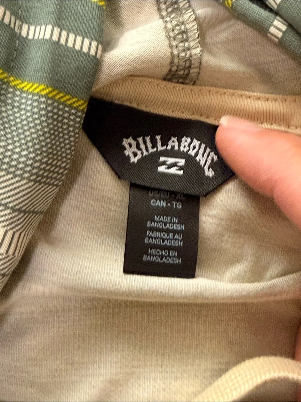 Billabong Olive Green & Yellow Striped Hooded Pullover NWT